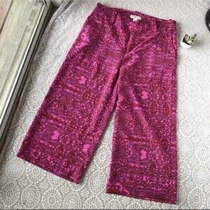 Coldwater Creek Magenta Mandala Wide Leg Capris Womens 16 Natural Fit Pink Red